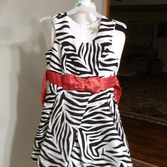 Speechless Zebra print Girls Formal Dress w/ Red bow and belt - Picture 1 of 11